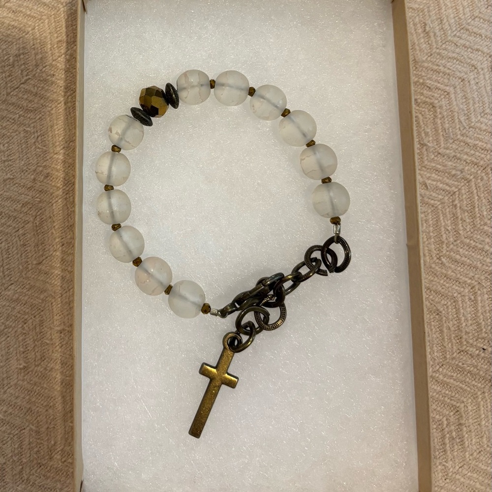 Frosted Bead Bracelet with Cross Charm
